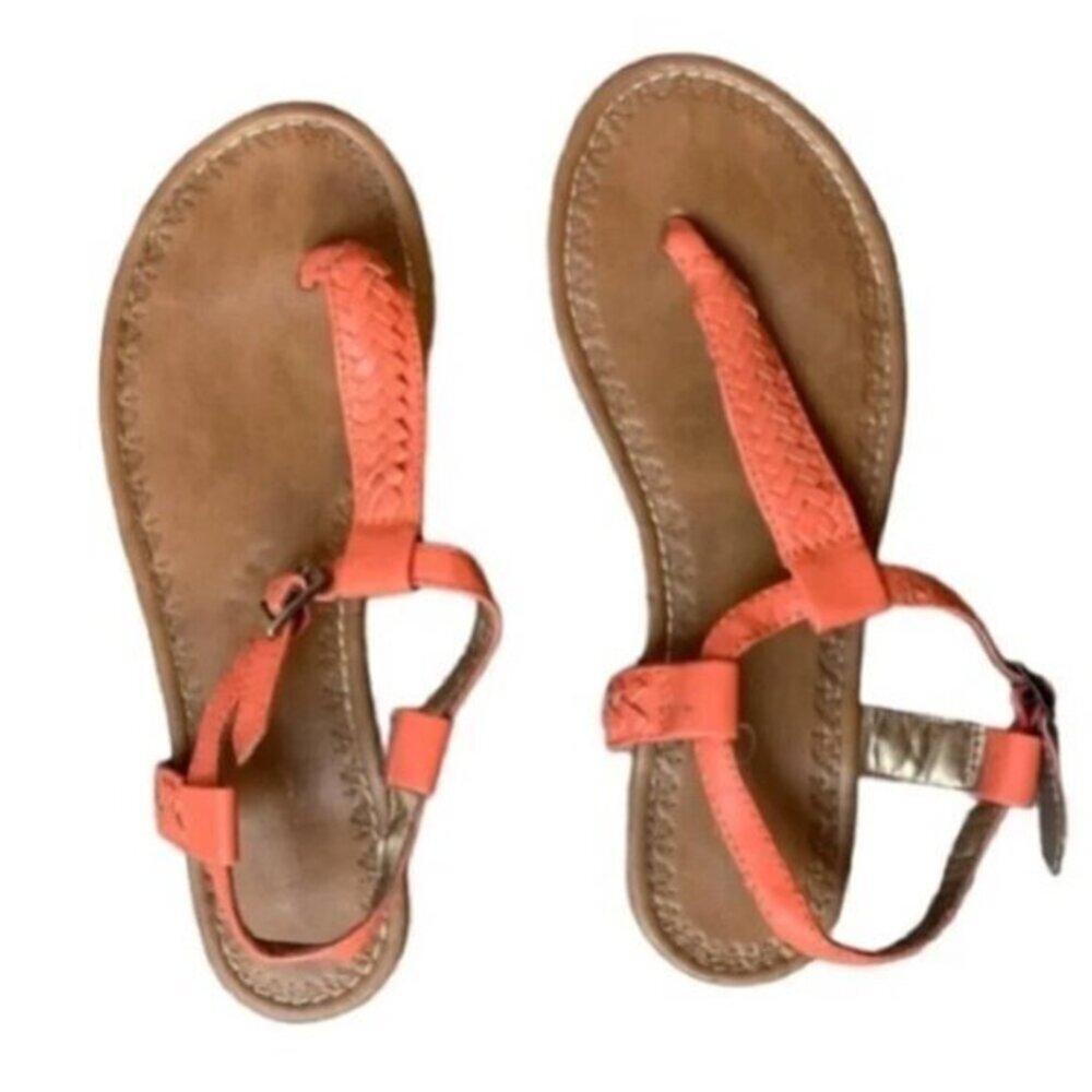Aldo Women's T-Strap Flat Sandals Size 7 Braided Coral Pink Boho Chic Peasant - Picture 2 of 16